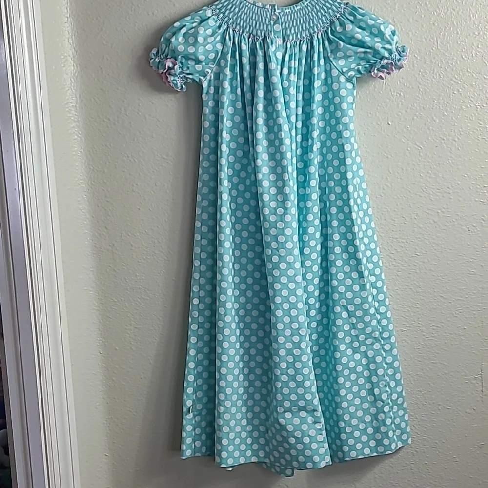 Lolly Wolly Blue Polka Dot Kids Vintage Style Easter Dress Size 6